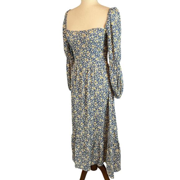 Reformation Mica Long Sleeve Midi Dress Square Neck Wallflower Blue Size 8 - Picture 5 of 13
